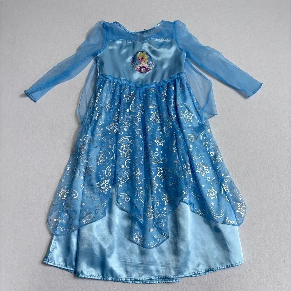 Disney Store Frozen Elsa Nightgown Costume Youth Size 4 Blue Princess Dress